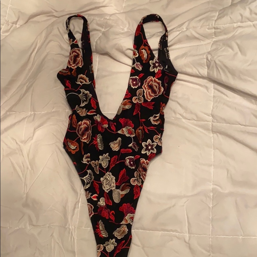 Nasty gal one piece embroidered bathing suit